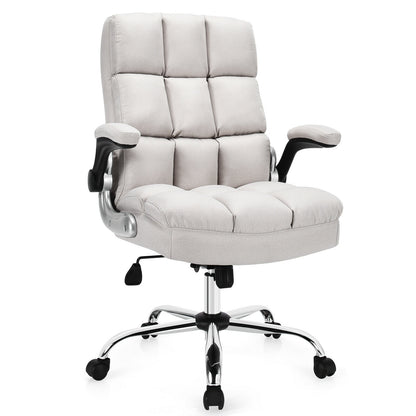 Adjustable Swivel Office Chair with High Back and Flip-up Arm for Home and Office, Beige Leisure Chairs at Gallery Canada