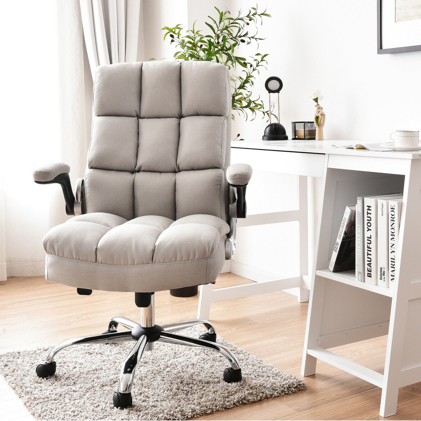 Adjustable Swivel Office Chair with High Back and Flip-up Arm for Home and Office, Beige Leisure Chairs at Gallery Canada