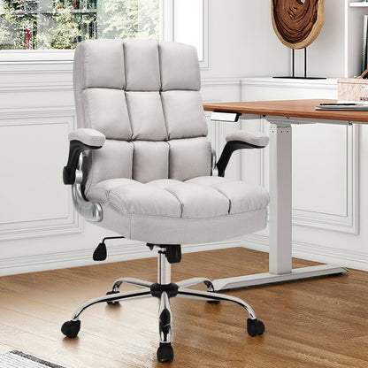 Adjustable Swivel Office Chair with High Back and Flip-up Arm for Home and Office, Beige Leisure Chairs at Gallery Canada
