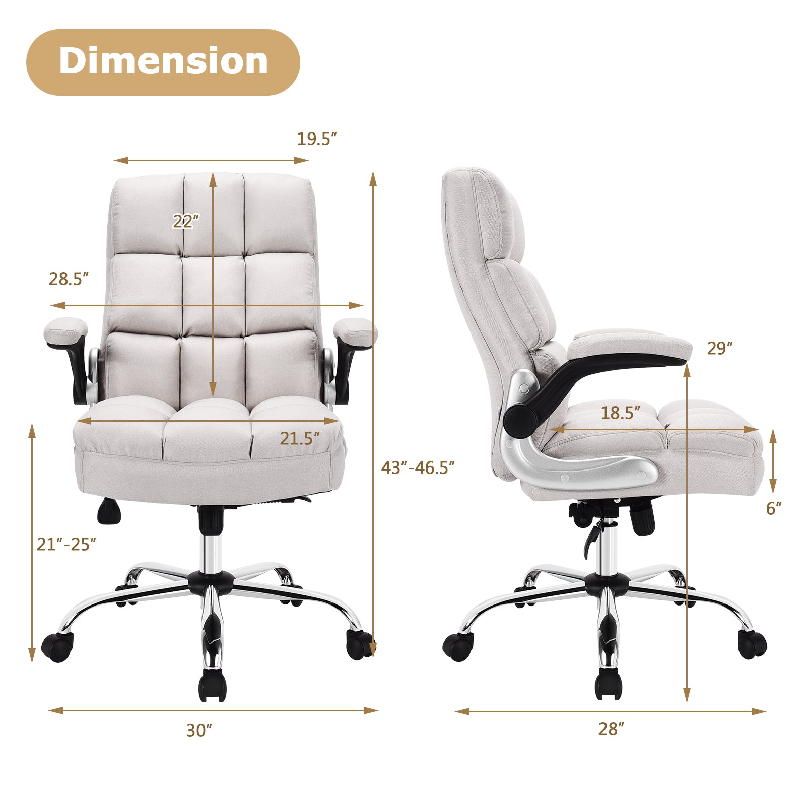 Adjustable Swivel Office Chair, High Back, Flip-Up Arm, Beige Leisure Chairs at Gallery Canada