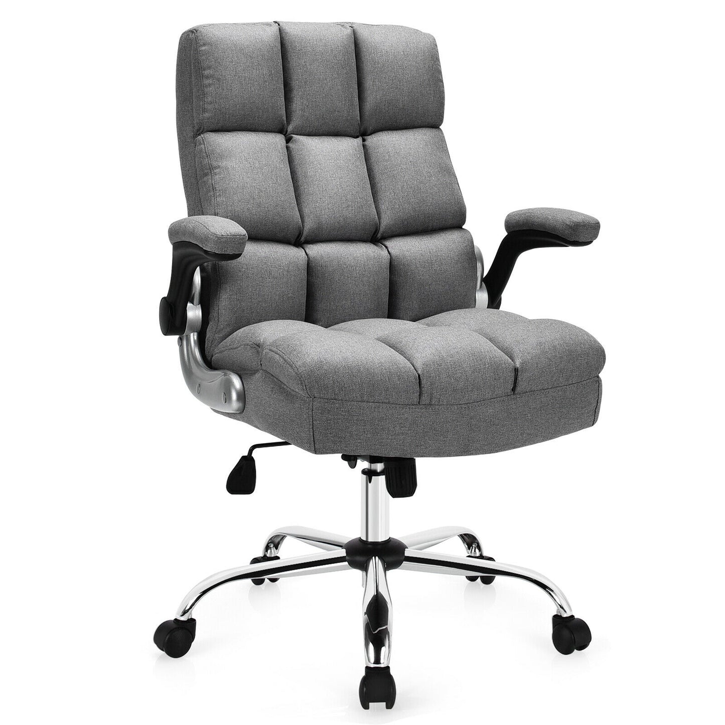 Adjustable Swivel Office Chair, High Back, Flip-Up Arm, Gray