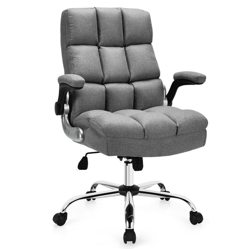 Adjustable Swivel Office Chair, High Back, Flip-Up Arm, Gray