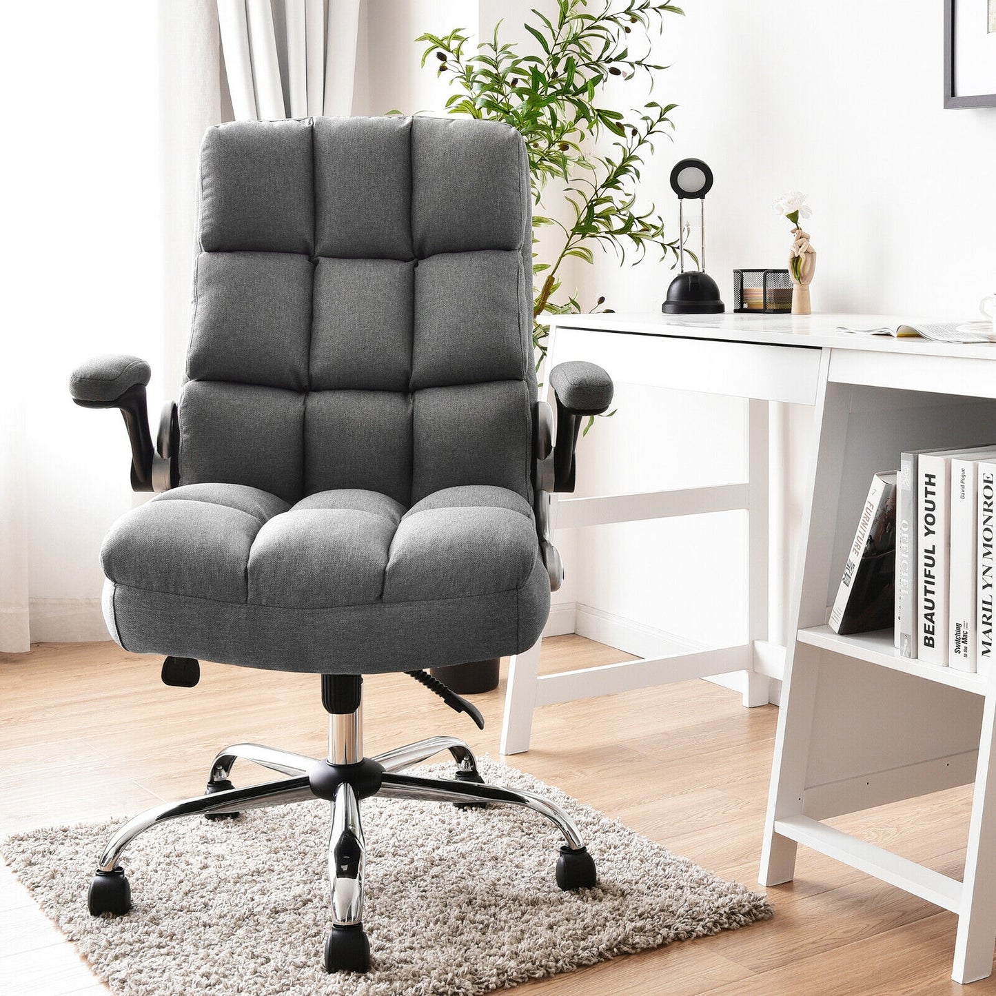Adjustable Swivel Office Chair with High Back and Flip-up Arm for Home and Office, Gray Leisure Chairs at Gallery Canada
