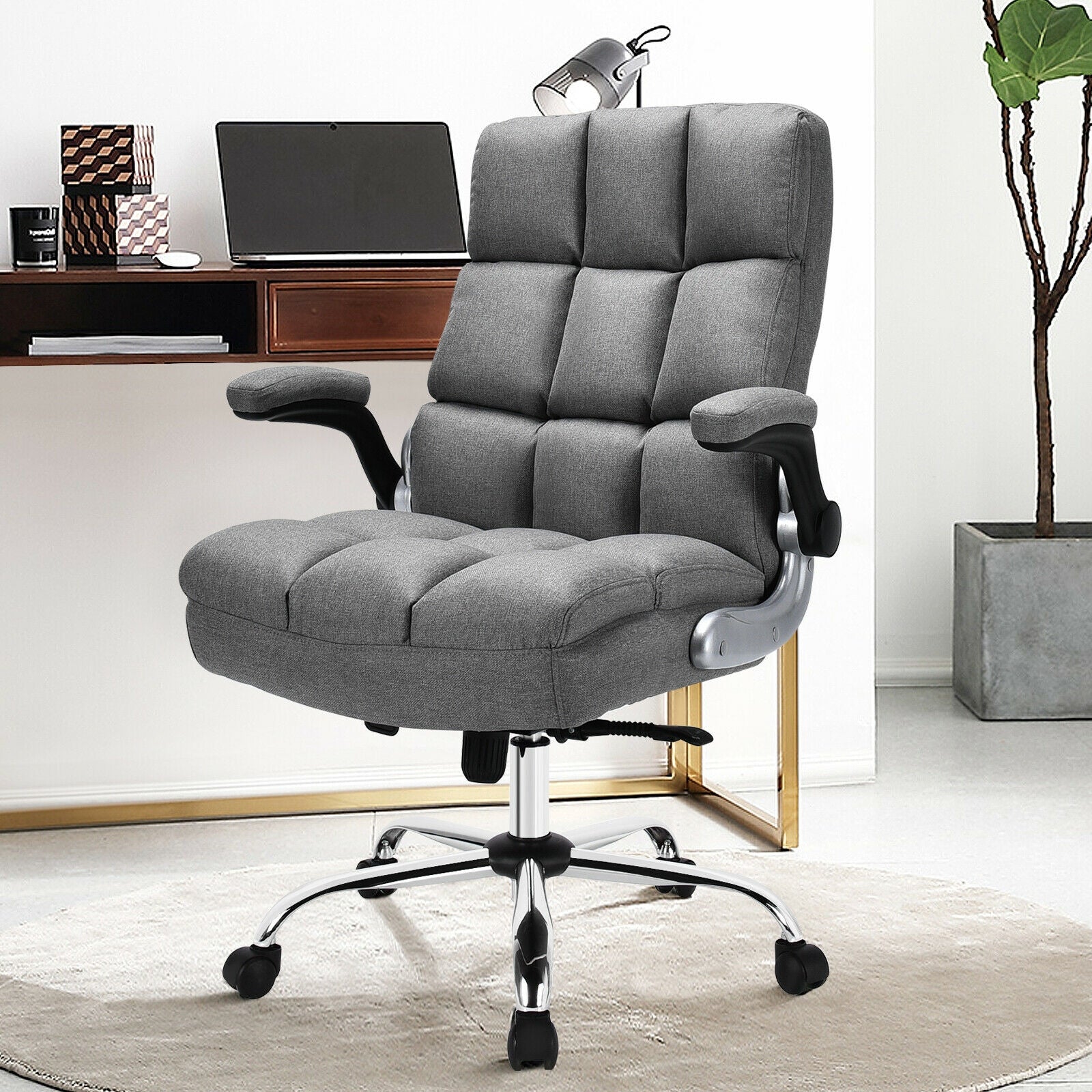 Adjustable Swivel Office Chair with High Back and Flip-up Arm for Home and Office, Gray Leisure Chairs at Gallery Canada