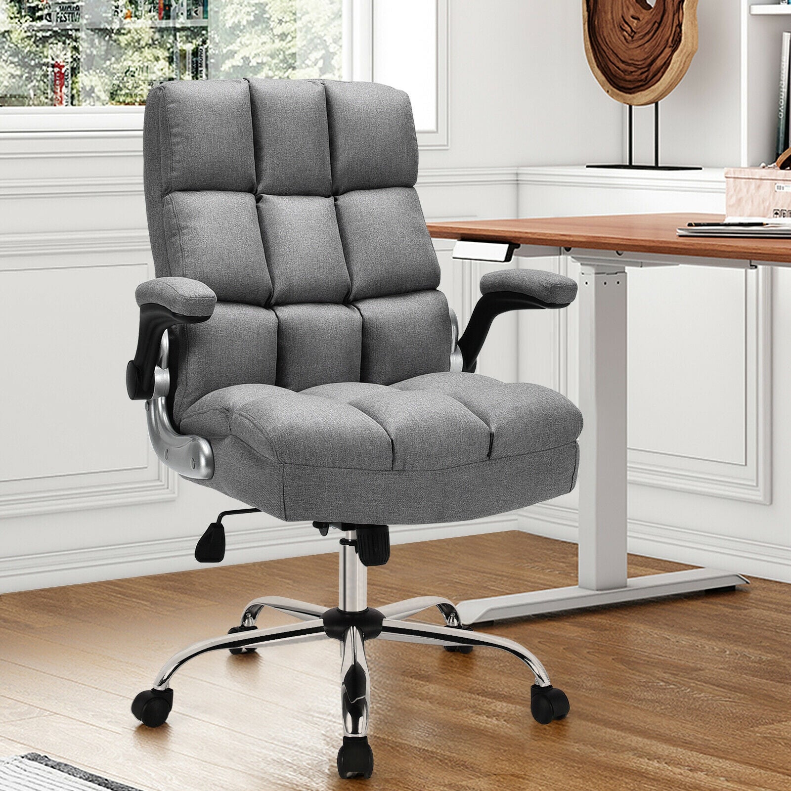 Adjustable Swivel Office Chair with High Back and Flip-up Arm for Home and Office, Gray Leisure Chairs at Gallery Canada