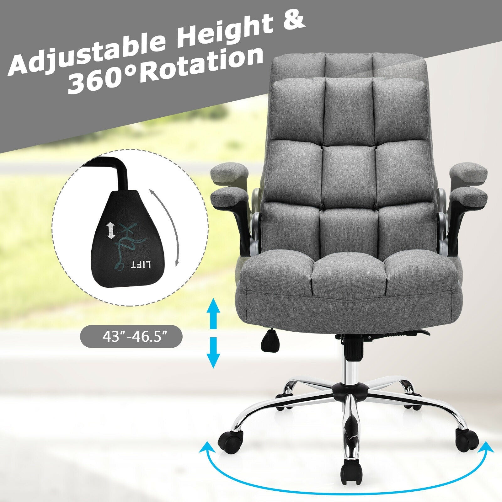 Adjustable Swivel Office Chair with High Back and Flip-up Arm for Home and Office, Gray Leisure Chairs at Gallery Canada