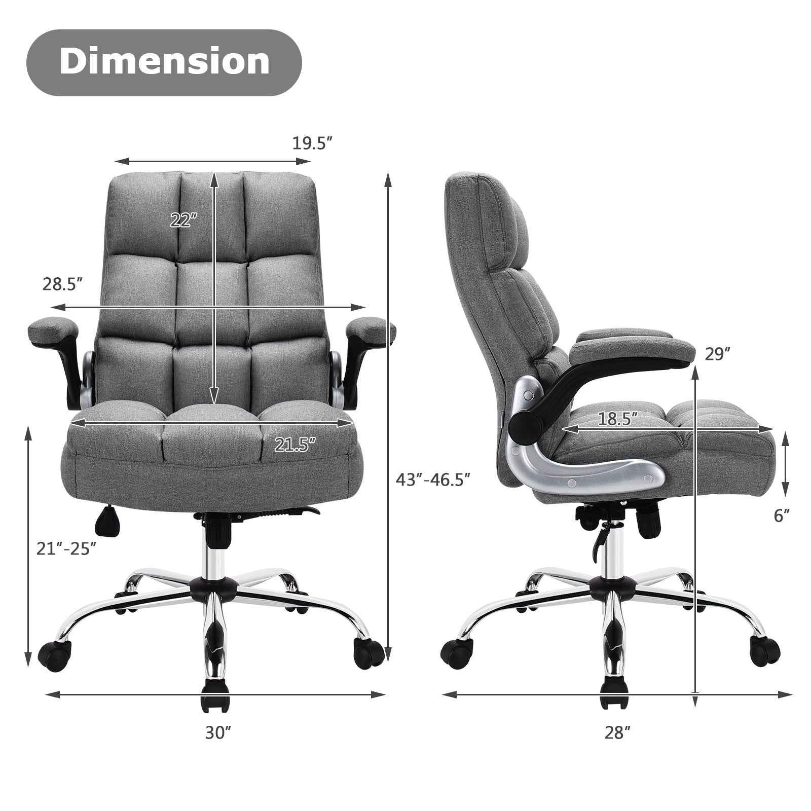 Adjustable Swivel Office Chair with High Back and Flip-up Arm for Home and Office, Gray Leisure Chairs at Gallery Canada