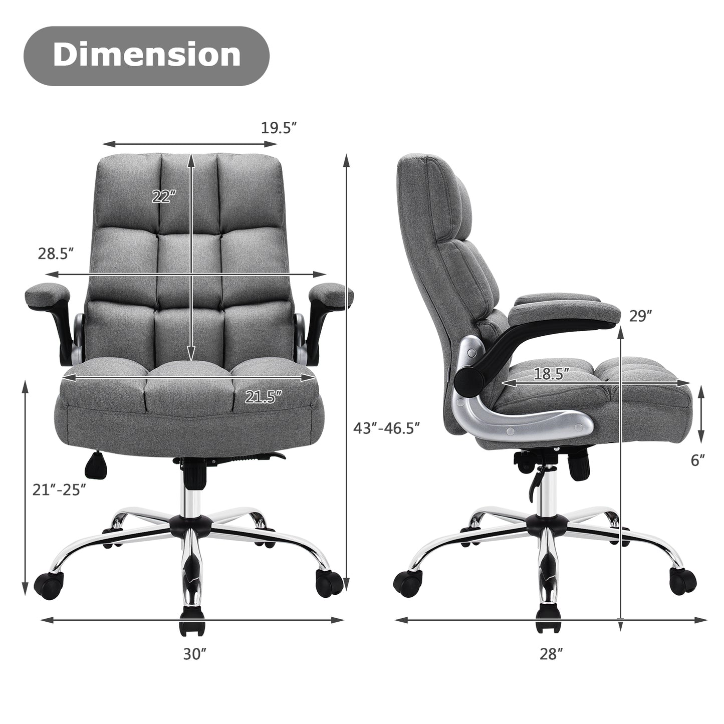 Adjustable Swivel Office Chair with High Back and Flip-up Arm for Home and Office, Gray Leisure Chairs at Gallery Canada