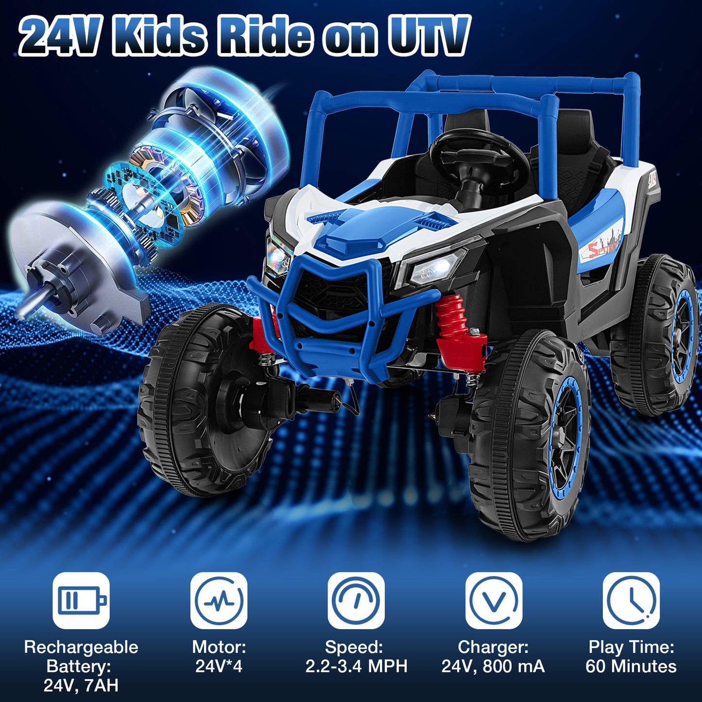 2-Seater Kids Ride on UTV with 2.4G Remote Control for over 3 Years Old Children, Navy Powered Ride On Toys at Gallery Canada