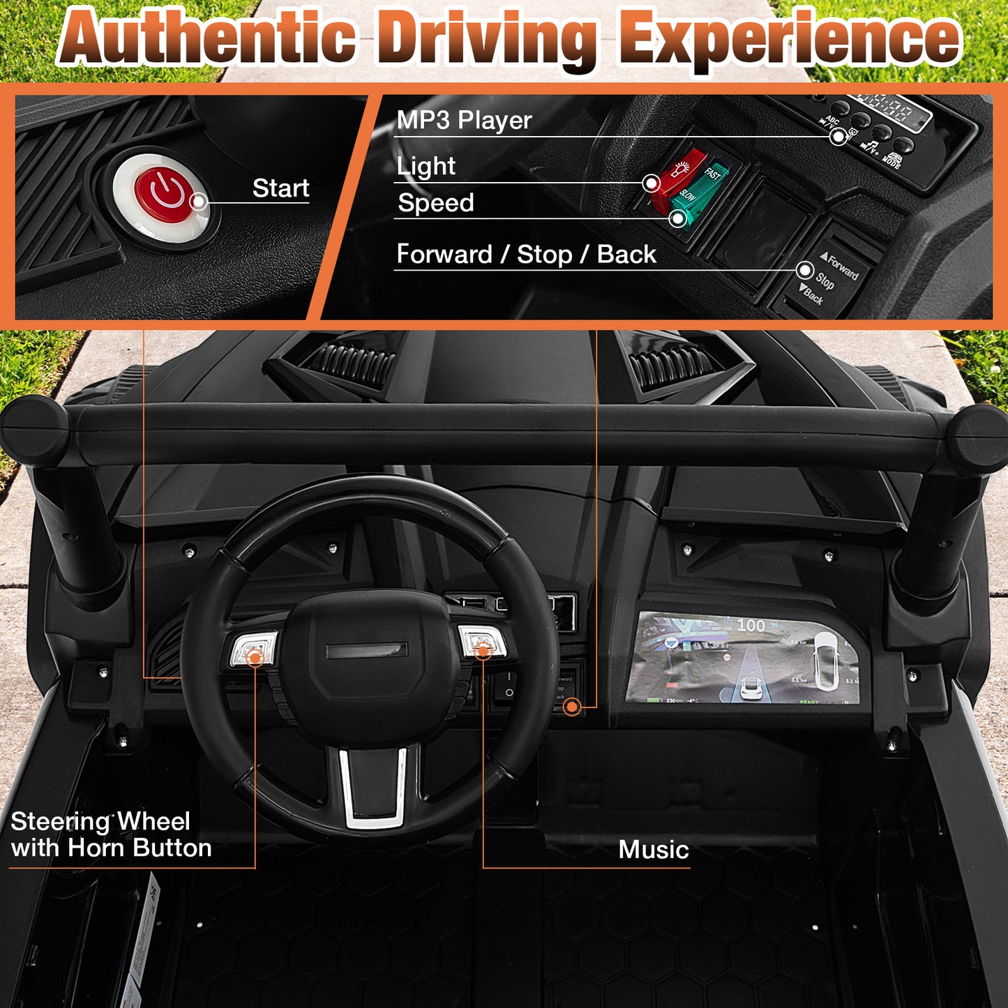 2-Seater Kids Ride on UTV with 2.4G Remote Control for over 3 Years Old Children, Black Powered Ride On Toys at Gallery Canada