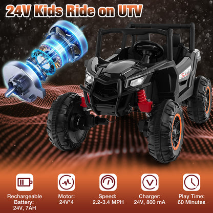 2-Seater Kids Ride on UTV with 2.4G Remote Control for over 3 Years Old Children, Black Powered Ride On Toys at Gallery Canada