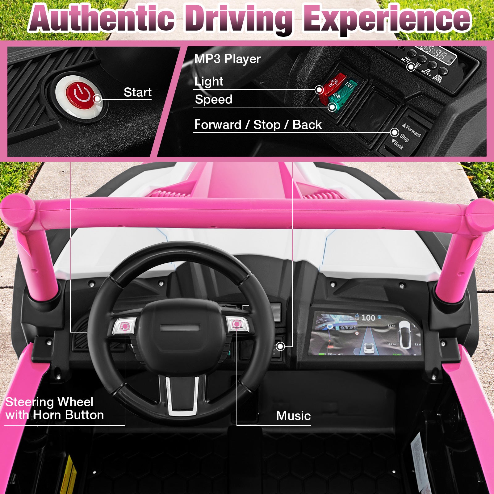 2-Seater Kids Ride on UTV with 2.4G Remote Control for over 3 Years Old Children, Pink Powered Ride On Toys at Gallery Canada