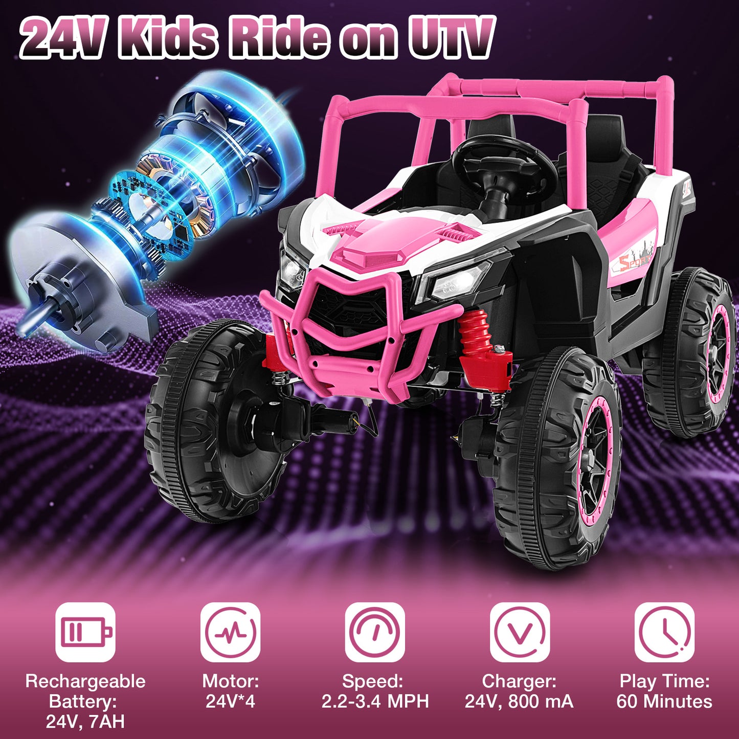 2-Seater Kids Ride on UTV with 2.4G Remote Control for over 3 Years Old Children, Pink Powered Ride On Toys at Gallery Canada