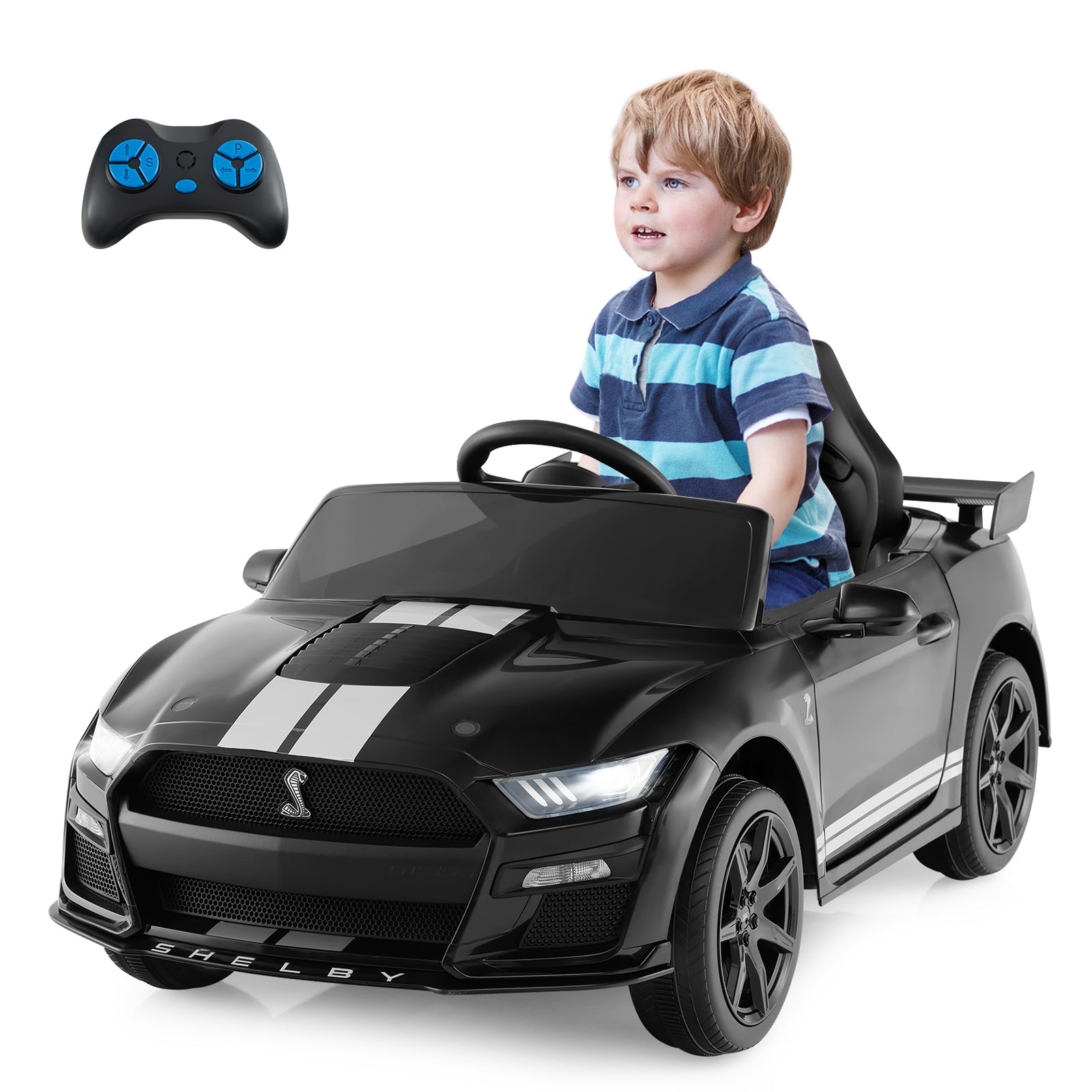 12V Licensed Ford Mustang Shelby GT500 Kids Ride on Car with Remote Control for Kids Aged 3-8, Black Powered Ride On Toys at Gallery Canada