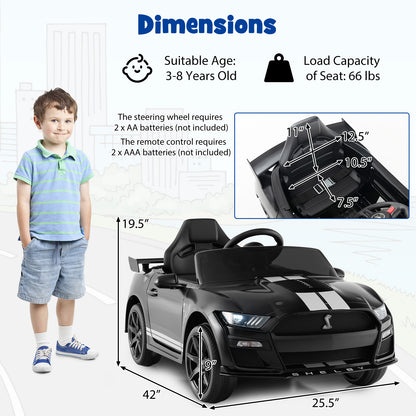 12V Licensed Ford Mustang Shelby GT500 Kids Ride on Car with Remote Control for Kids Aged 3-8, Black Powered Ride On Toys at Gallery Canada