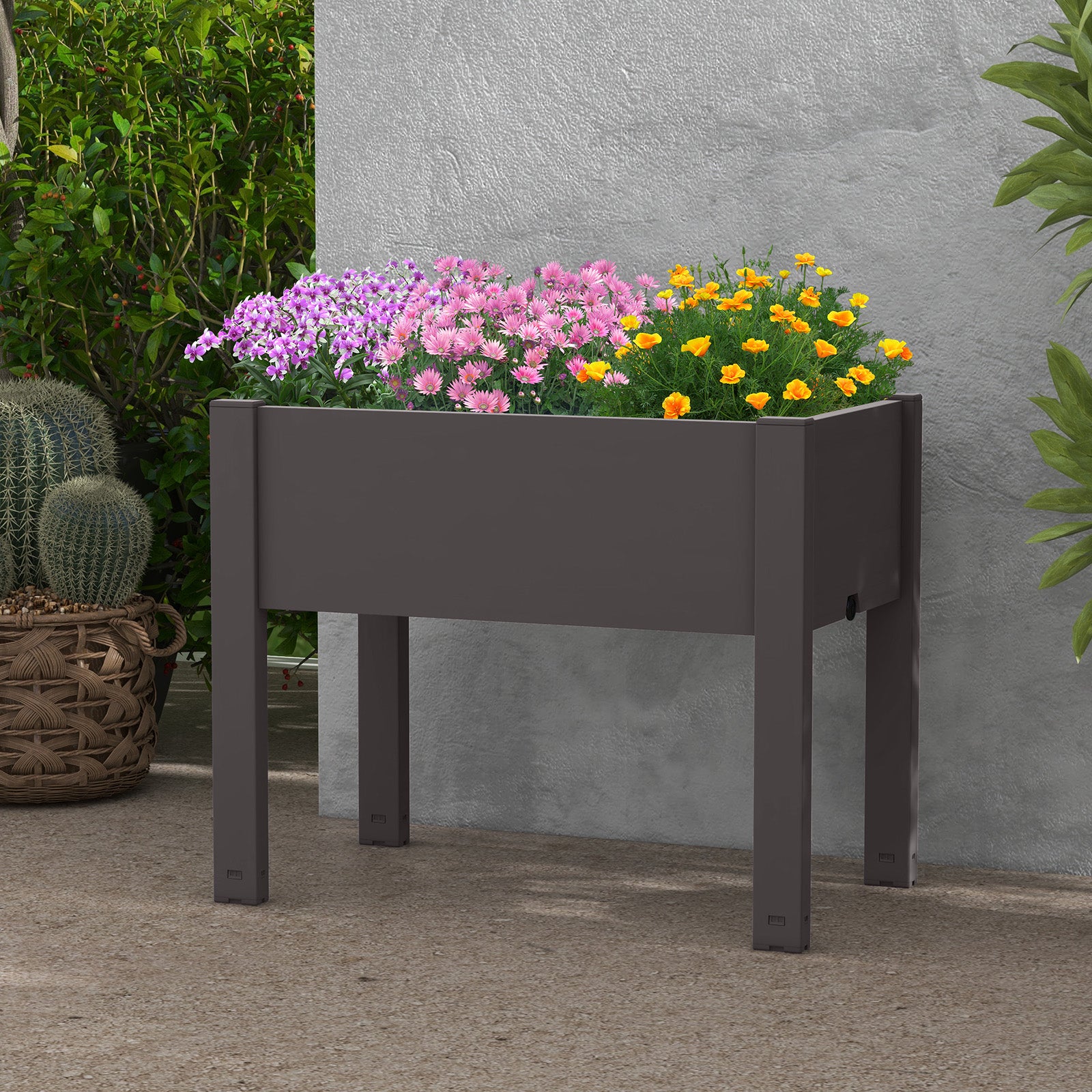 53L Raised Bed Grow Box Self-Watering Planter Box Stand with Water Level Monitor, Coffee Raised Garden Beds at Gallery Canada