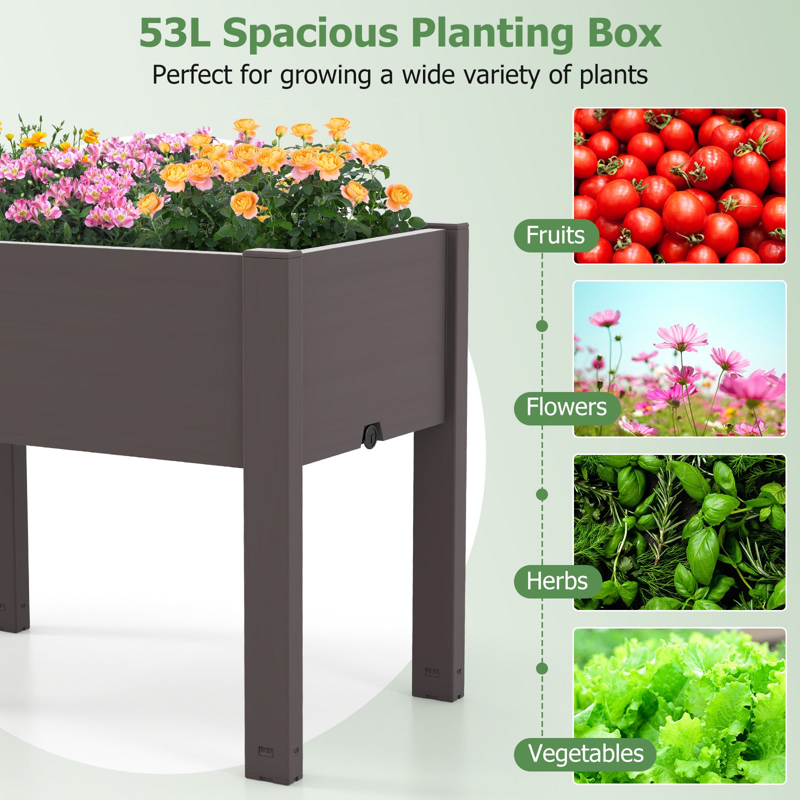 53L Raised Bed Grow Box Self-Watering Planter Box Stand with Water Level Monitor, Coffee Raised Garden Beds at Gallery Canada