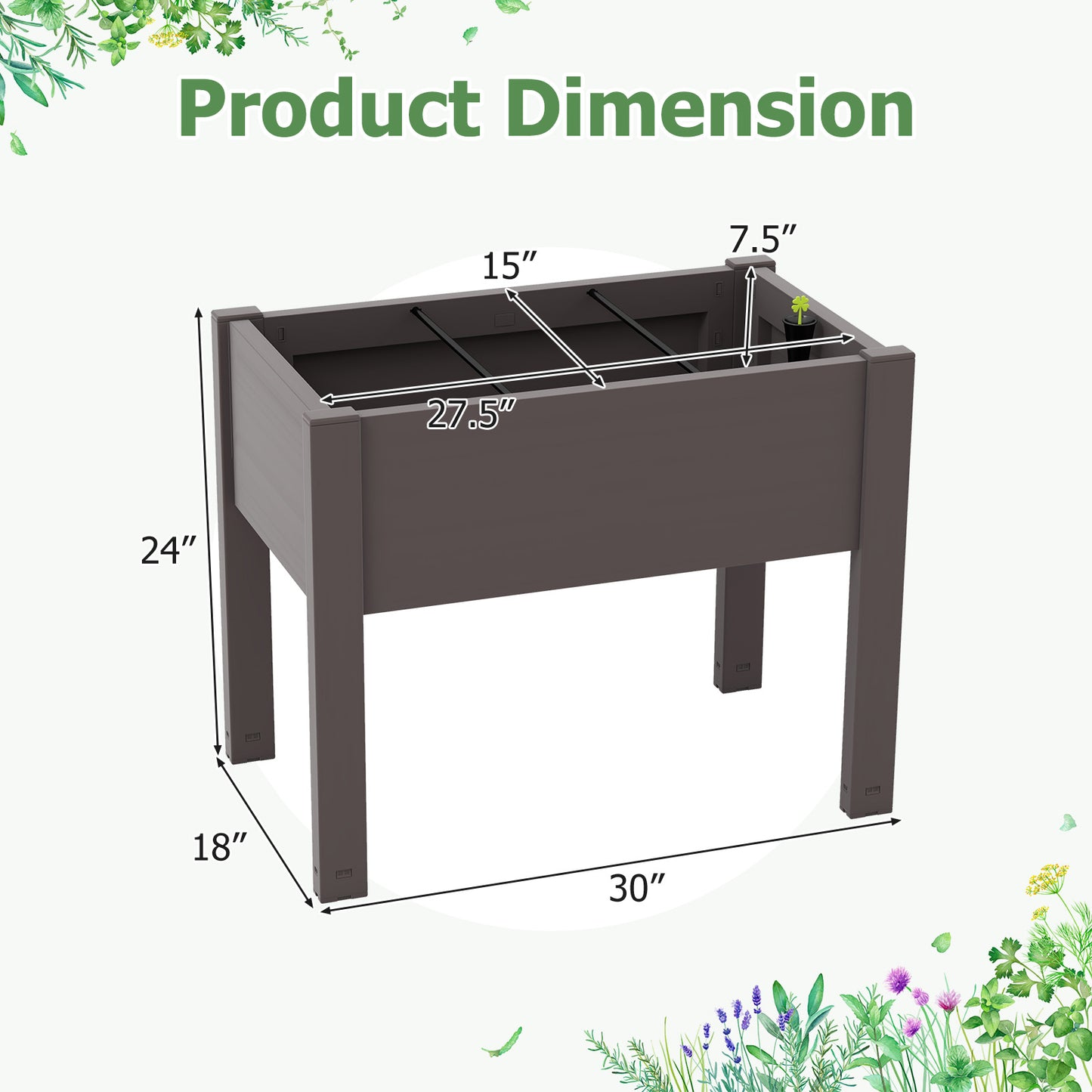 53L Raised Bed Grow Box Self-Watering Planter Box Stand with Water Level Monitor, Coffee Raised Garden Beds at Gallery Canada