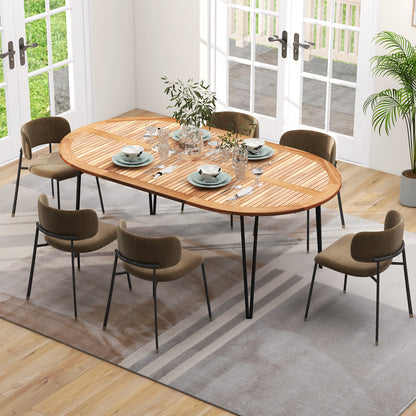 79 Inch Oval Patio Dining Table, Acacia Wood Tabletop, Umbrella Hole, Natural, Black Patio Dining Tables at Gallery Canada