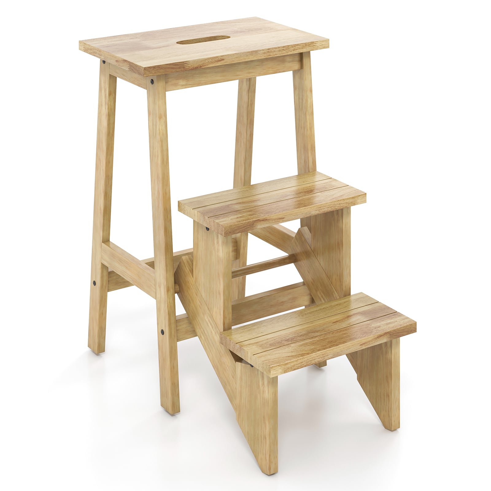 3-In-1 Rubber Wood Step Stool, Natural Kitchen Utensils Natural at Gallery Canada
