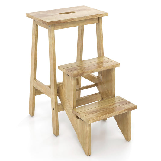 3-In-1 Rubber Wood Step Stool, Natural Kitchen Utensils Natural at Gallery Canada