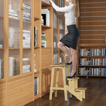 3-in-1 Rubber Wood Step Stool with Convenient Handle, Natural Kitchen Utensils at Gallery Canada
