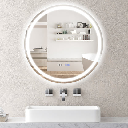 24 Inch Anti-Fog Bathroom Wall Mirror with 3-Color LED Lights and Temperature Display Wall Mirrors at Gallery Canada