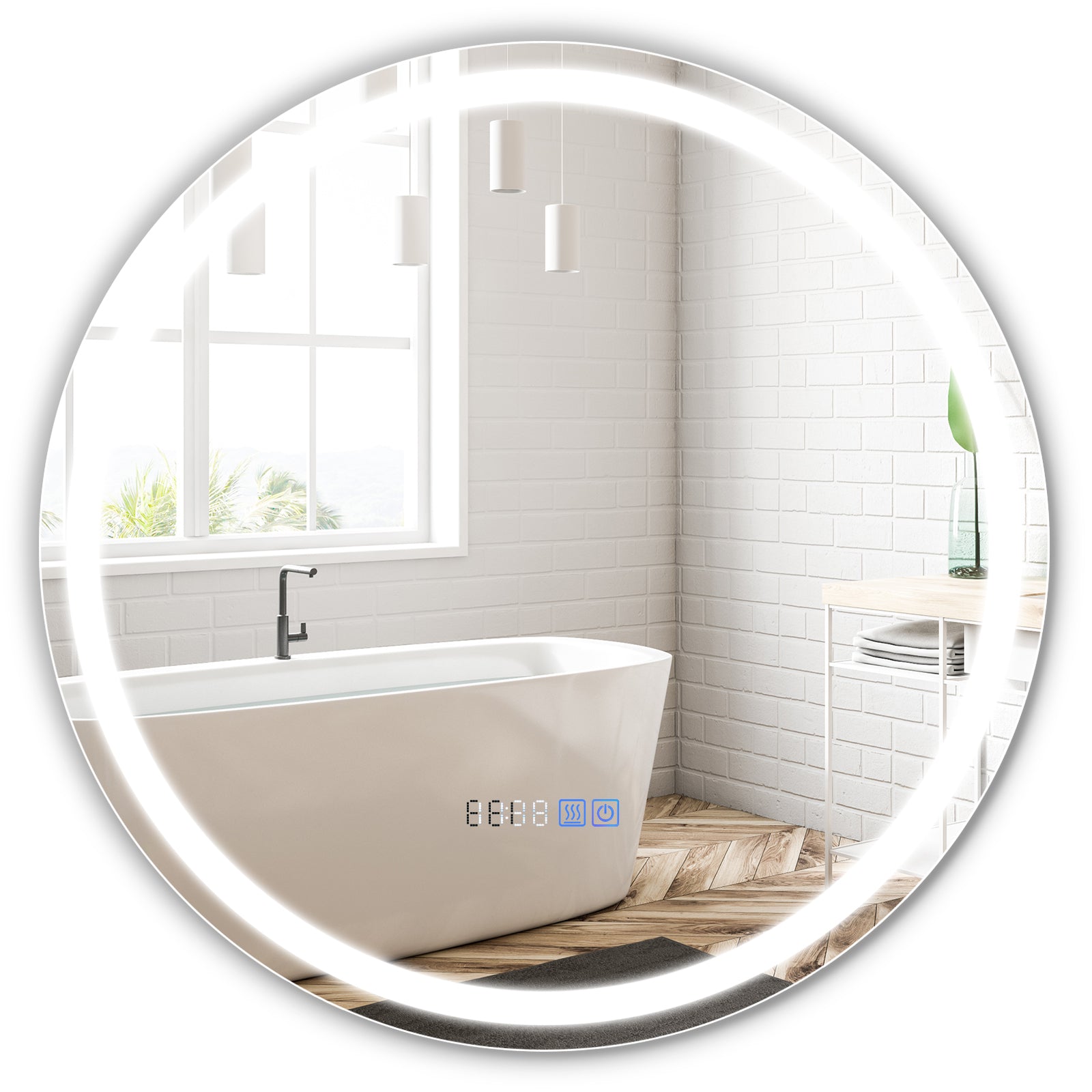 24 Inch Anti-Fog Bathroom Mirror, LED Lights, Temperature Display Wall Mirrors Options at Gallery Canada