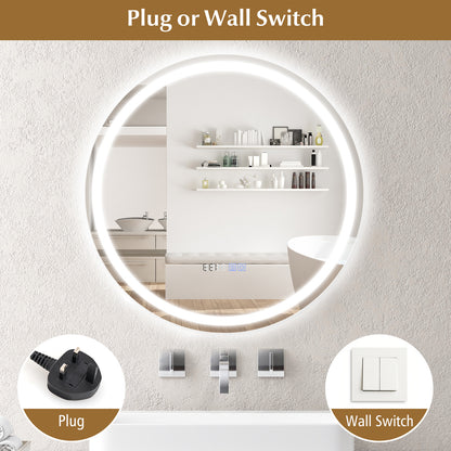 24 Inch Anti-Fog Bathroom Wall Mirror with 3-Color LED Lights and Temperature Display Wall Mirrors at Gallery Canada