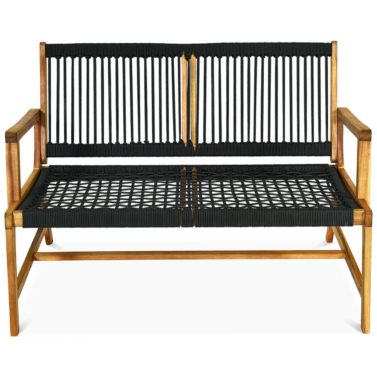 2-Person Acacia Wood Yard Bench for Balcony and Patio, Black Outdoor Benches at Gallery Canada