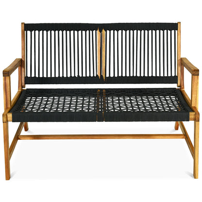 2-Person Acacia Wood Yard Bench for Balcony and Patio, Black Outdoor Benches at Gallery Canada