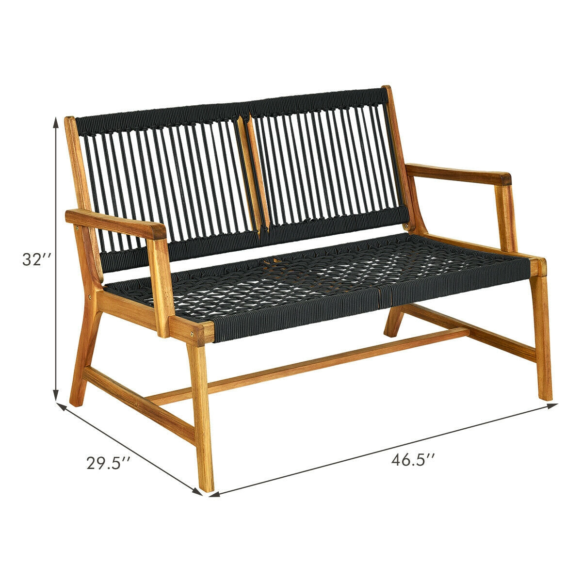 2-Person Acacia Wood Yard Bench for Balcony and Patio, Black Outdoor Benches at Gallery Canada