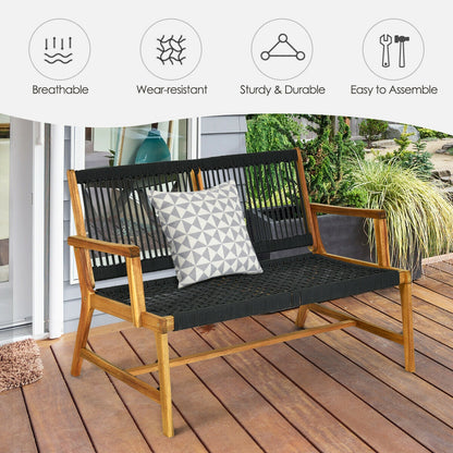 2-Person Acacia Wood Yard Bench for Balcony and Patio, Black Outdoor Benches at Gallery Canada