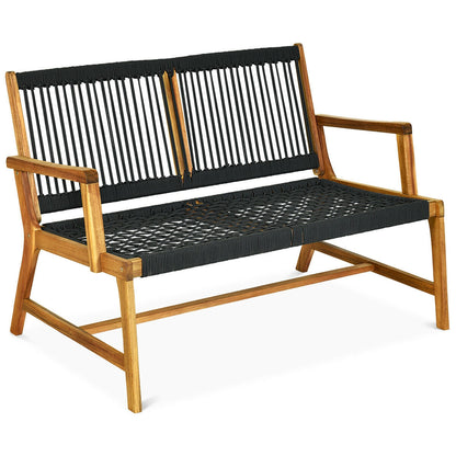 2-Person Acacia Wood Yard Bench for Balcony and Patio, Black Outdoor Benches at Gallery Canada