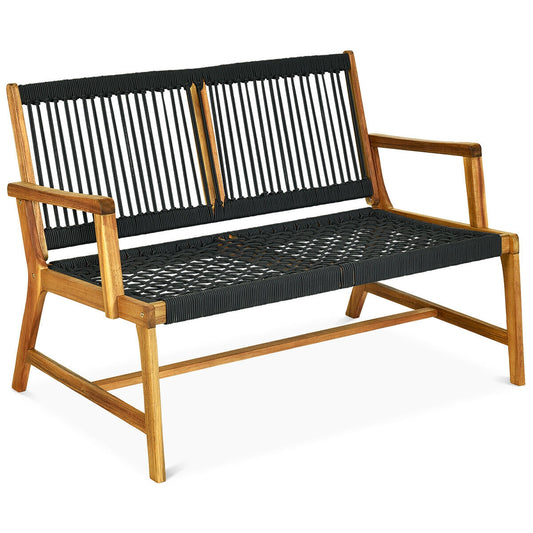 2-Person Acacia Wood Yard Bench, Black Outdoor Benches Black at Gallery Canada
