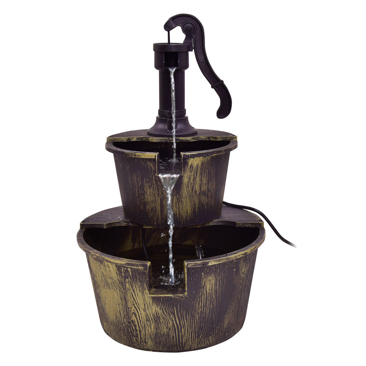 2 Tier Outdoor Barrel Waterfall Fountain With Pump, Bronze Outdoor Decor at Gallery Canada