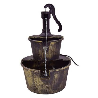 2 Tier Outdoor Barrel Waterfall Fountain With Pump, Bronze Outdoor Decor at Gallery Canada