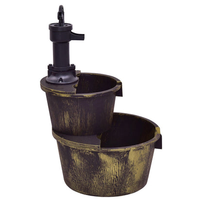 2 Tier Outdoor Barrel Waterfall Fountain With Pump, Bronze Outdoor Decor at Gallery Canada