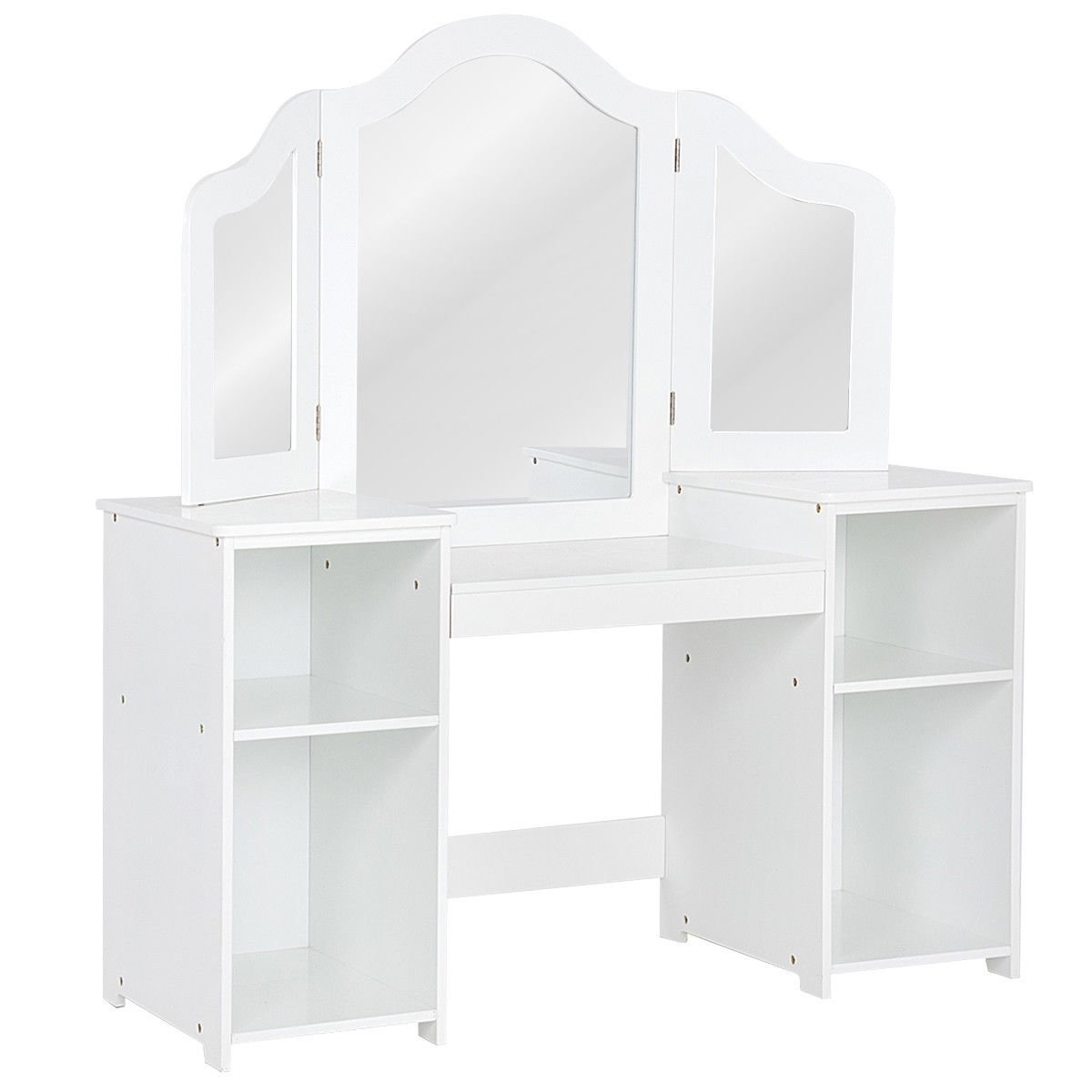 Kids Tri Folding Mirror Makeup Dressing Vanity Table Set, White Kids Vanities White at Gallery Canada