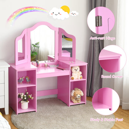 Kids Tri Folding Mirror Makeup Dressing Vanity Table Set, Pink Kids Vanities at Gallery Canada