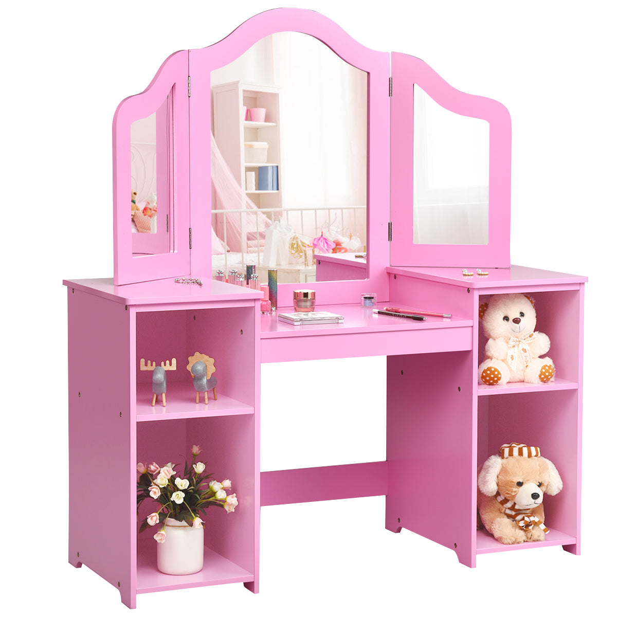 Kids Tri Folding Mirror Makeup Dressing Vanity Table Set, Pink Kids Vanities at Gallery Canada
