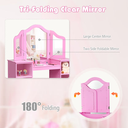 Kids Tri Folding Mirror Makeup Dressing Vanity Table Set, Pink Kids Vanities at Gallery Canada