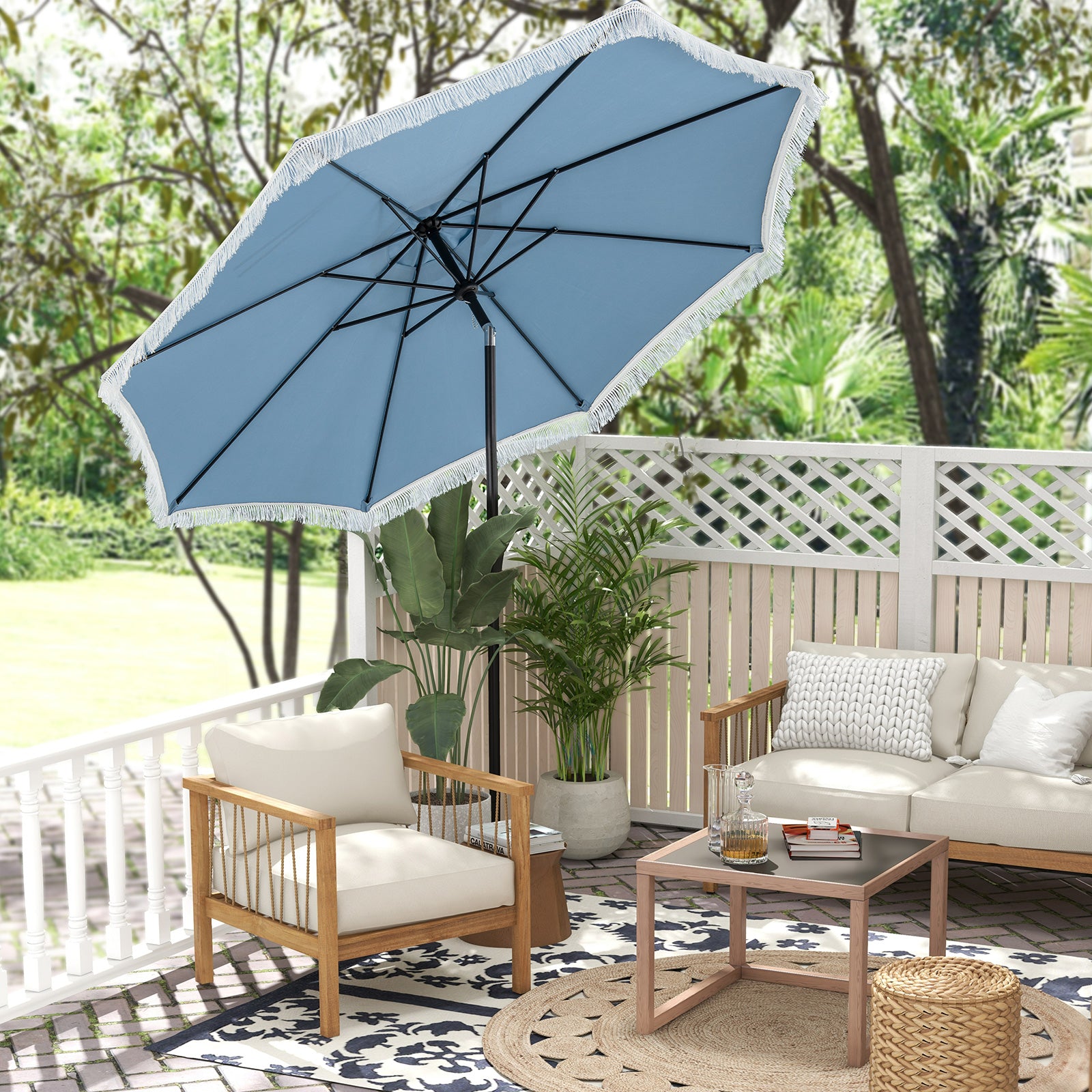 9 FT Patio Umbrella with Sun-Protective Canopy for Patio Garden Pool, Navy Outdoor Umbrellas at Gallery Canada