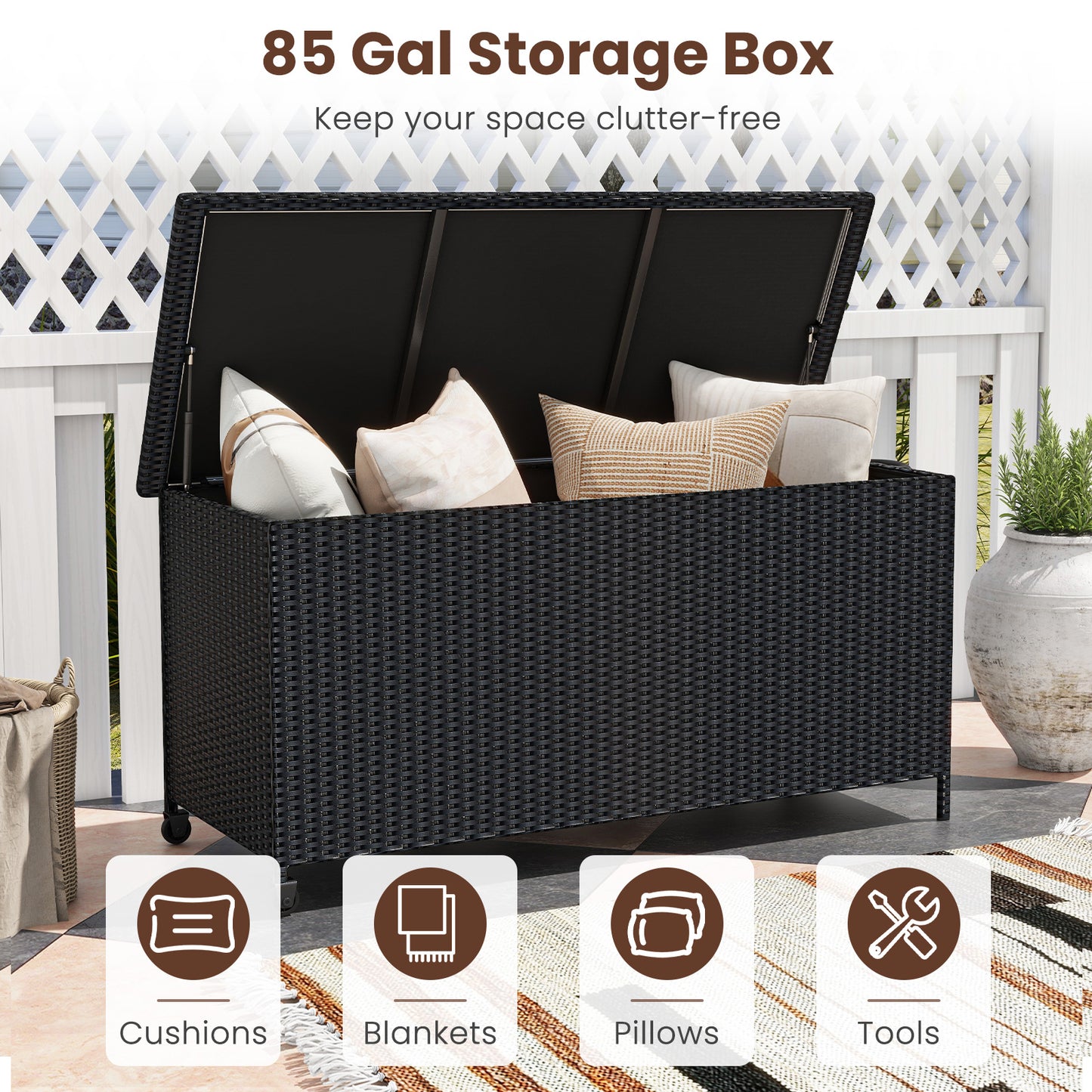 Indoor Outdoor 85 Gallon Storage Container with Waterproof Liner and Universal Wheels, Black Sheds & Outdoor Storage at Gallery Canada