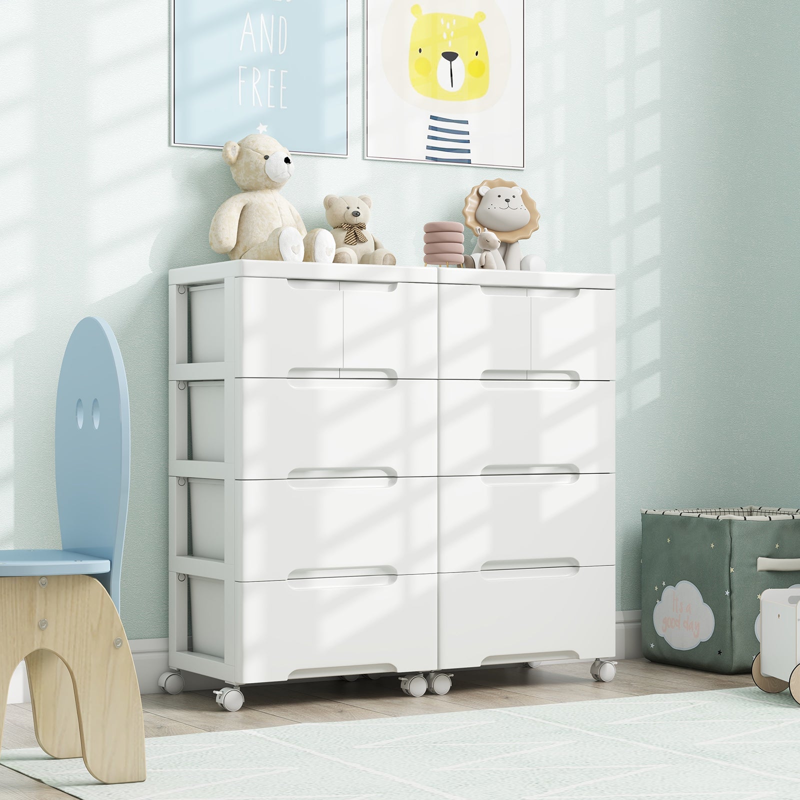 Rolling Storage Cabinet with Universal Wheels and 5/6/7 Drawers-5 Drawers, White Dressers & Chests at Gallery Canada