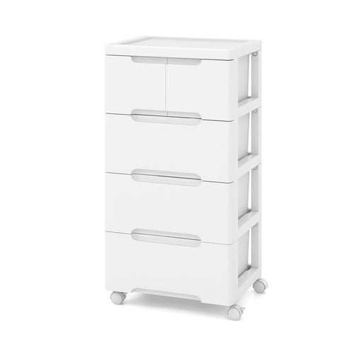 Rolling Storage Cabinet, 5 Drawers, Universal Wheels, White