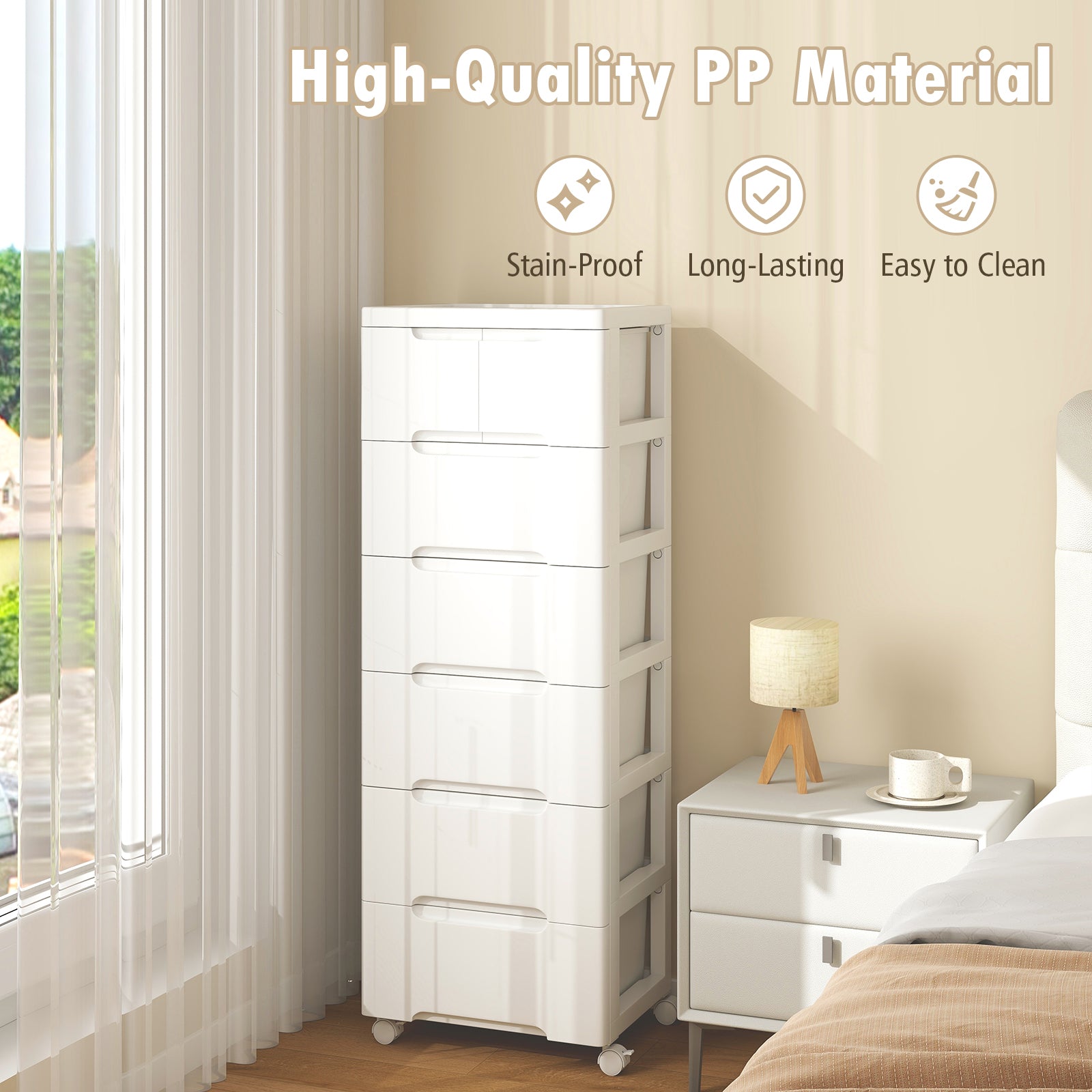 Rolling Storage Cabinet with Universal Wheels and 5/6/7 Drawers-7-Drawer, White Dressers & Chests at Gallery Canada