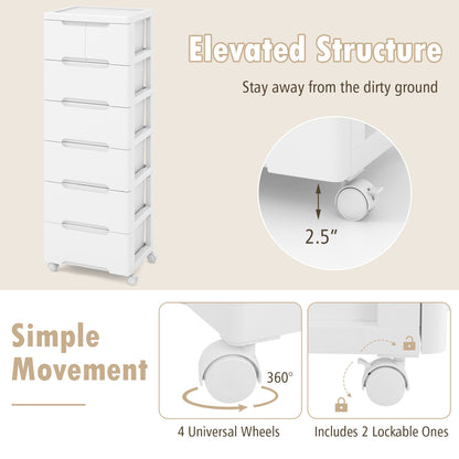 Rolling Storage Cabinet with Universal Wheels and 5/6/7 Drawers-7-Drawer, White Dressers & Chests at Gallery Canada