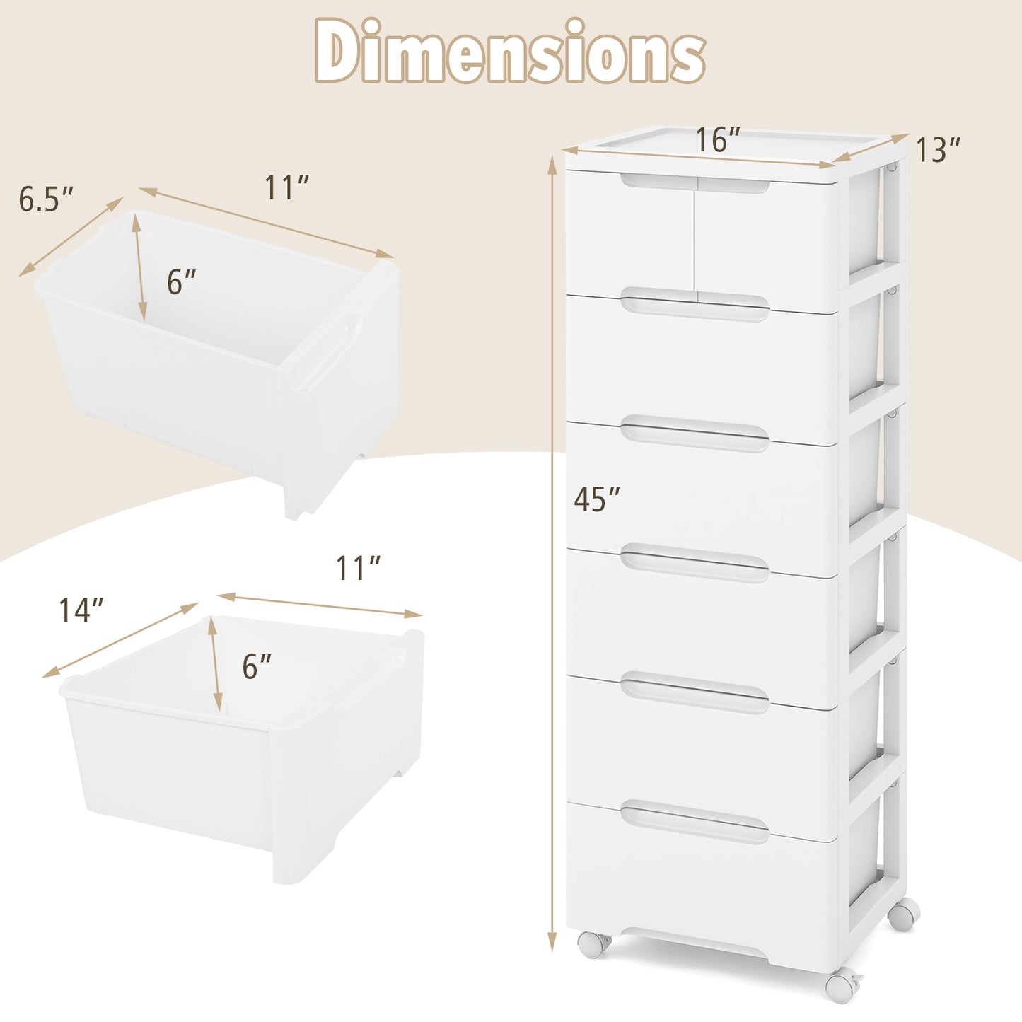 Rolling Storage Cabinet with Universal Wheels and 5/6/7 Drawers-7-Drawer, White Dressers & Chests at Gallery Canada