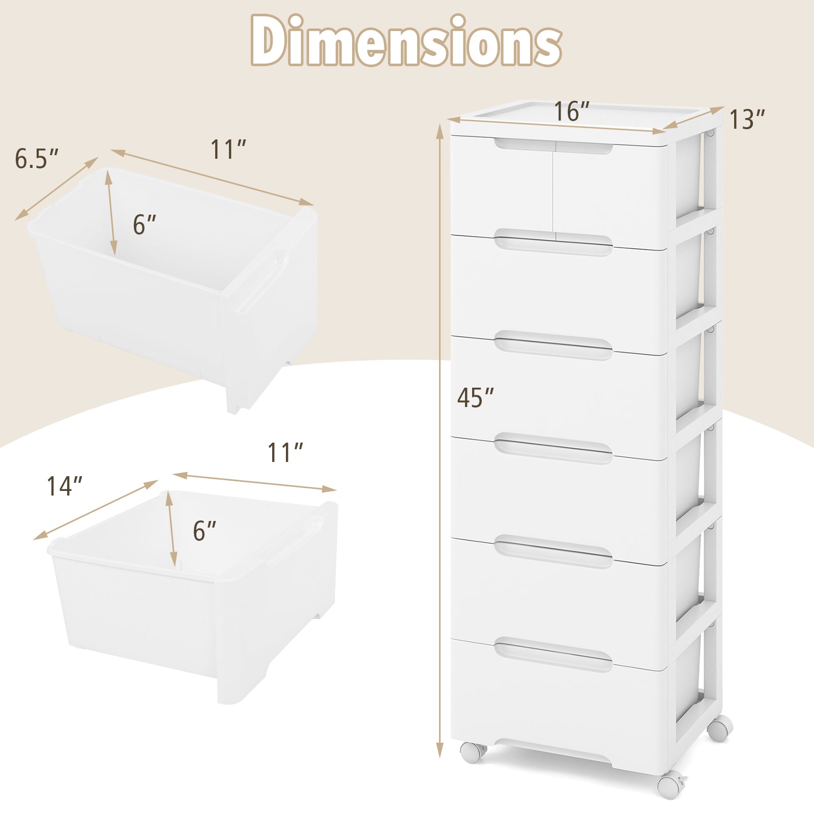Rolling Storage Cabinet with Universal Wheels and 5/6/7 Drawers-7-Drawer, White Dressers & Chests at Gallery Canada